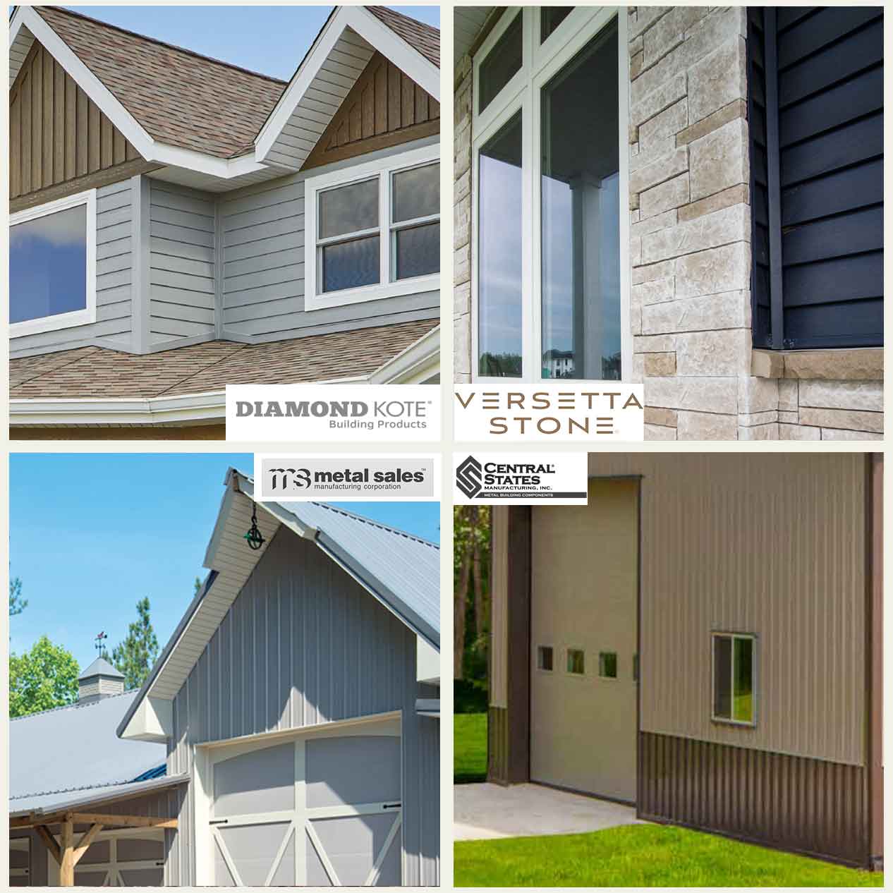 four images of siding options available at Chase Lumber